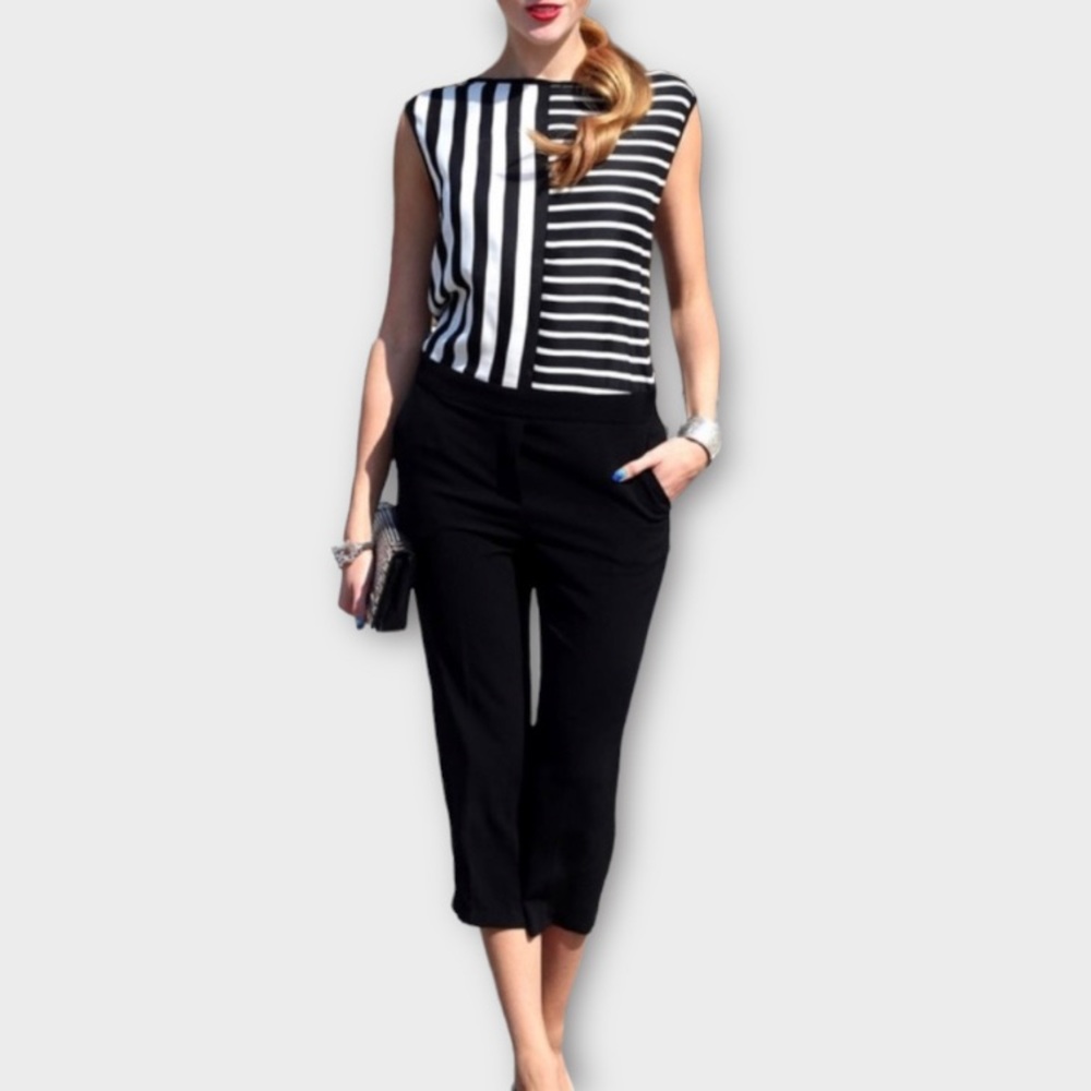 Black & White Striped Sleeveless Jumpsuit